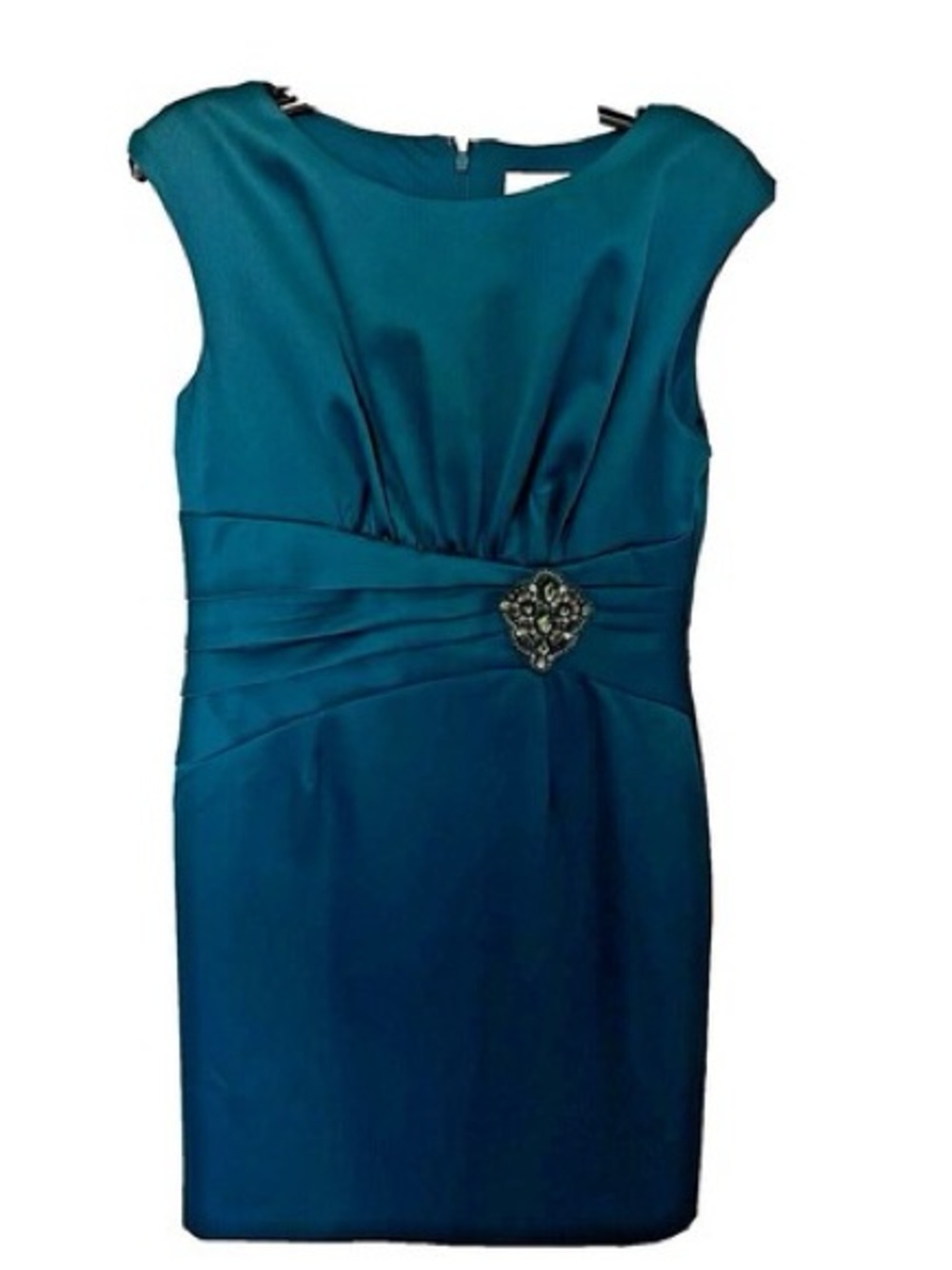 Coldwater Creek Teal Cap-Sleeve Sheath Dress with Brooch